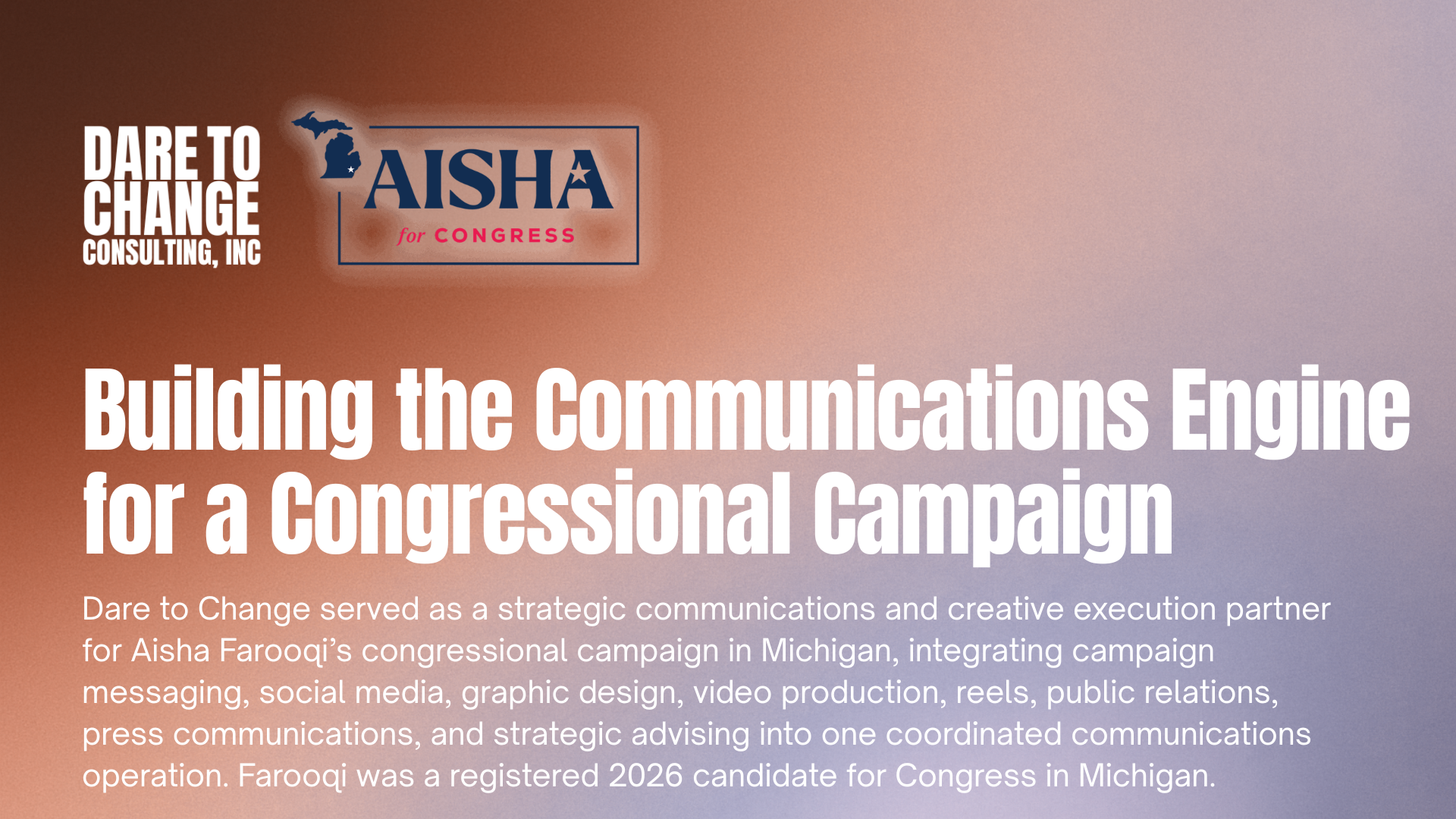 Managed Strategic Communications for Michigan Congressional Campaign